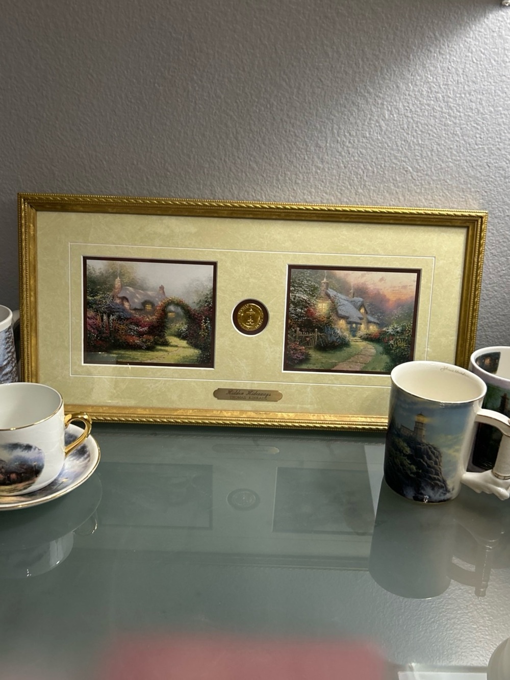 Thomas Kinkade Gold Framed Cottage Print Set in Gold Bundle